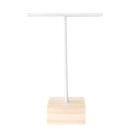Sieraad display voor oorbellen T-vorm met houten voet Wit-hout