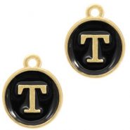 Basic Quality metalen bedels letter T Goud-zwart