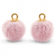 Pompom bedels met oog faux fur 12mm Vintage pink-gold