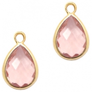 Hangers van crystal glas druppel 11x7mm Vintage pink crystal-gold