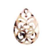 Resin hangers druppel barok 38x27mm Mixed beige brown