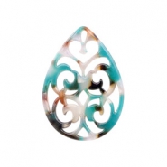 Resin hangers druppel barok 37x26mm Turquoise-bruin