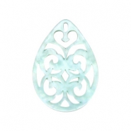 Resin hangers druppel barok 38x27mm Bleached aqua