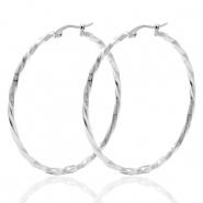 Roestvrij stalen (RVS) Stainless steel oorbellen creolen 50mm twist Zilver