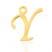 Roestvrij stalen (RVS) Stainless steel bedels initial Y Goud