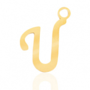 Roestvrij stalen (RVS) Stainless steel bedels initial U Goud