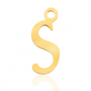 Roestvrij stalen (RVS) Stainless steel bedels initial S Goud