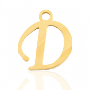 Roestvrij stalen (RVS) Stainless steel bedels initial D Goud