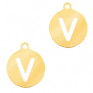 Roestvrij stalen (RVS) Stainless steel bedels 10mm initial coin V Goud