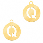 Roestvrij stalen (RVS) Stainless steel bedels 10mm initial coin Q Goud