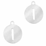 Roestvrij stalen (RVS) Stainless steel bedels rond 10mm initial coin I Zilver