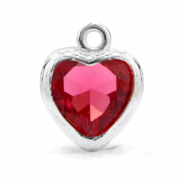Hangers van crystal glas hart Indian pink-silver
