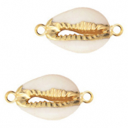 Schelp kralen tussenstuk specials Kauri Cream beige-gold