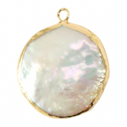 BQ Zoetwaterparels bedel round/drop Gold-Natural white