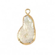 Zoetwaterparels bedel asymmetric drop Gold-Natural white