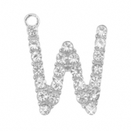 Basic quality metalen bedels strass initial W Antiek zilver