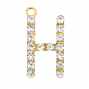 Basic quality metalen bedels strass initial H Goud