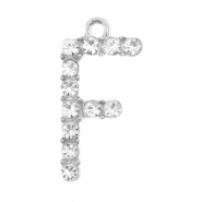 Basic quality metalen bedels strass initial F Antiek zilver