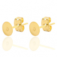 Roestvrij stalen (RVS) stainless steel oorbellen oorstekers voor 7mm cabochon en SS34 flatback Goud