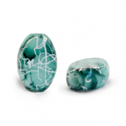 Ovalen glaskralen 8x11mm Adriatic blue-silverline