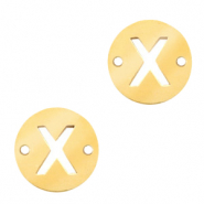 Roestvrij stalen (RVS) Stainless steel bedels tussenstuk rond 10mm initial coin X Goud