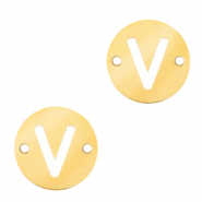 Roestvrij stalen (RVS) Stainless steel bedels tussenstuk rond 10mm initial coin V Goud