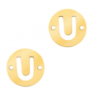 Roestvrij stalen (RVS) Stainless steel bedels tussenstuk rond 10mm initial coin U Goud