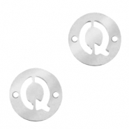 Roestvrij stalen (RVS) Stainless steel bedels tussenstuk rond 10mm initial coin Q Zilver