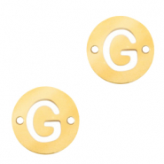 Roestvrij stalen (RVS) Stainless steel bedels tussenstuk 10mm initial coin G Goud