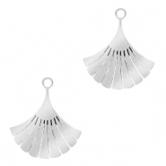 Roestvrij stalen (RVS) Stainless steel bedels Ginkgo blad Zilver