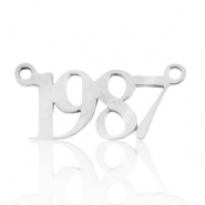Roestvrij stalen (RVS) Stainless steel bedels / tussenstuk jaartal 1987 Zilver