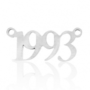 Roestvrij stalen (RVS) Stainless steel bedels/tussenstuk jaartal 1993 Zilver