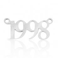 Roestvrij stalen (RVS) Stainless steel bedels/tussenstuk jaartal 1998 Zilver