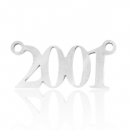 Roestvrij stalen (RVS) Stainless steel bedels / tussenstuk jaartal 2001 Zilver