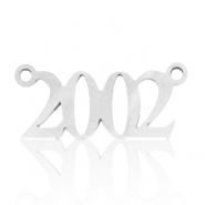 Roestvrij stalen (RVS) Stainless steel bedels / tussenstuk jaartal 2002 Zilver