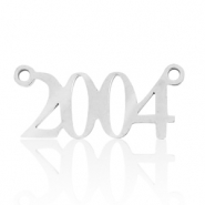 Roestvrij stalen (RVS) Stainless steel bedels / tussenstuk jaartal 2004 Zilver