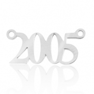 Roestvrij stalen (RVS) Stainless steel bedels / tussenstuk jaartal 2005 Zilver
