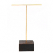 Sieraad display voor oorbellen T-vorm met houten voet Dark brown-gold