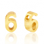 Roestvrij stalen (RVS) Stainless steel kralen cijfer 6 Goud