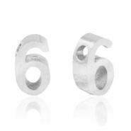 Roestvrij stalen (RVS) Stainless steel kralen cijfer 6 Zilver