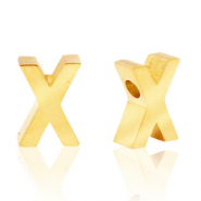 Roestvrij stalen (RVS) Stainless steel kralen letter X Goud