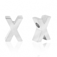 Roestvrij stalen (RVS) Stainless steel kralen letter X Zilver