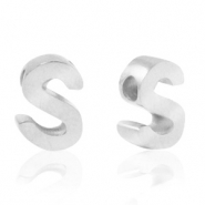 Roestvrij stalen (RVS) Stainless steel kralen letter S Zilver
