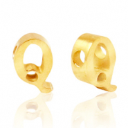 Roestvrij stalen (RVS) Stainless steel kralen letter Q Goud