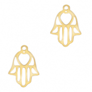 Roestvrij stalen (RVS) Stainless steel bedels Hamsa hand Goud