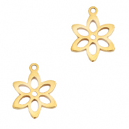 Roestvrij stalen (RVS) Stainless steel bedels bloem Goud