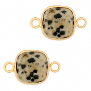 Natuursteen hangers dalmatian stone tussenstuk 12x12mm Greige-gold