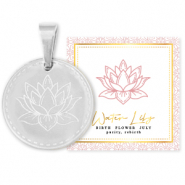 Roestvrij stalen (RVS) Stainless steel bedels Mix & Match 15mm Birth flower July-Water lily Zilver