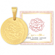 Roestvrij stalen (RVS) Stainless steel bedels Mix & Match 15mm Birth flower January-Carnation Goud
