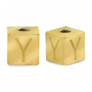 Roestvrij stalen (RVS) Stainless steel kralen letter Y Goud